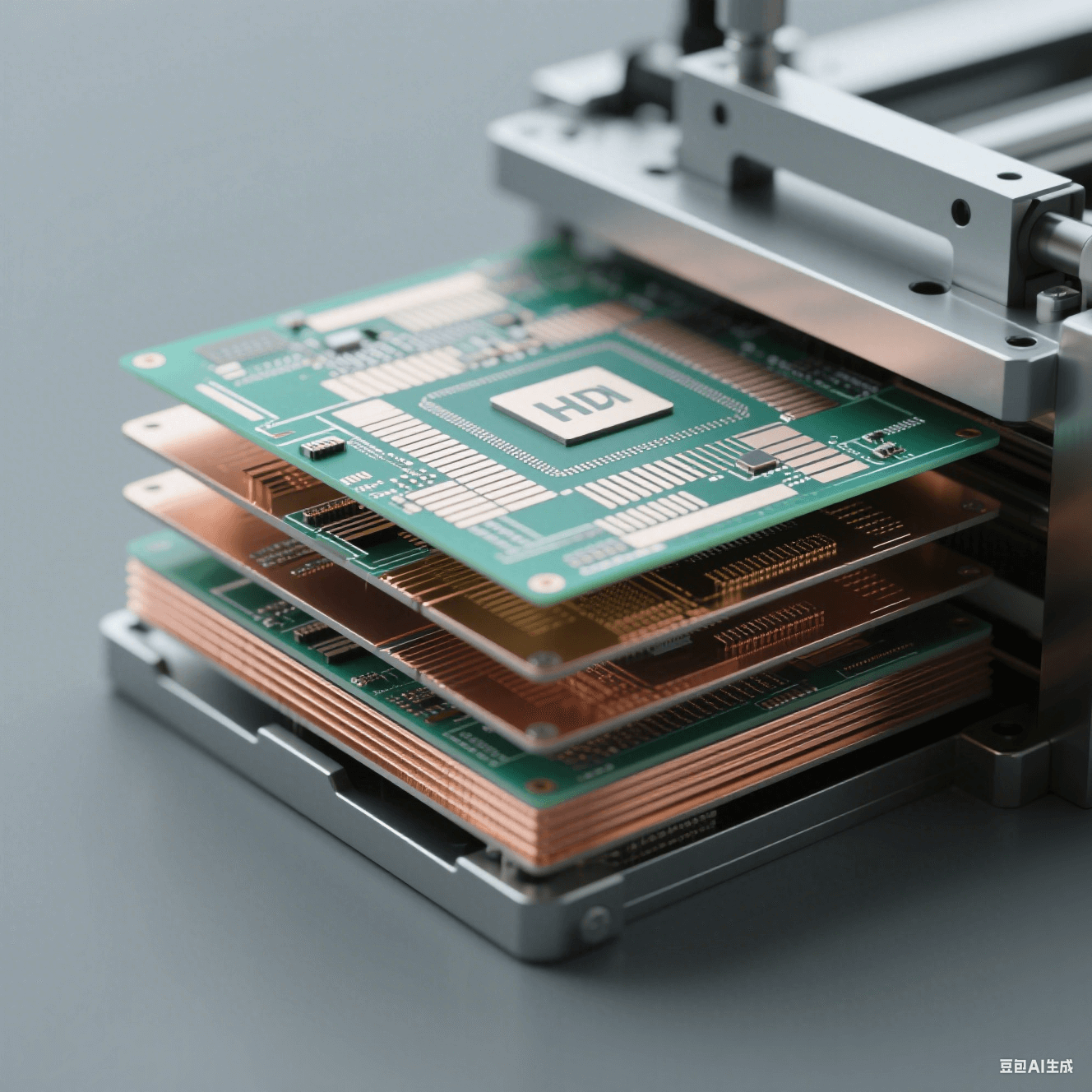 HDI 制造工藝中的積層疊加步驟。