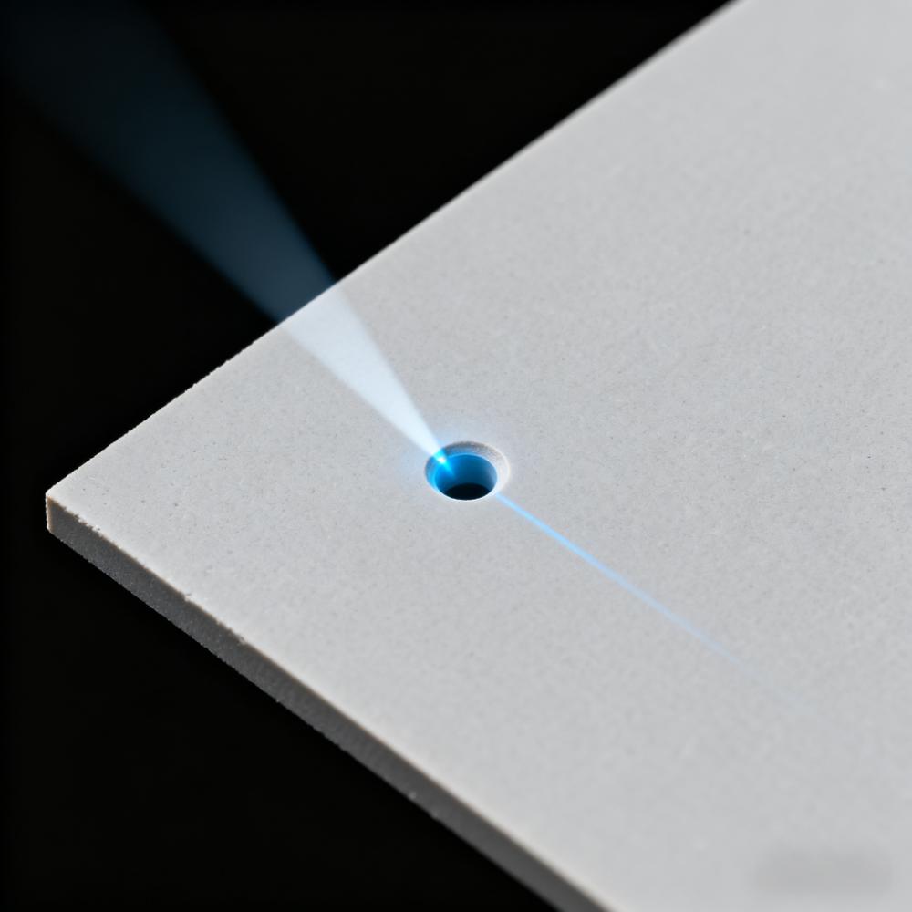 飛秒激光加工陶瓷基15μm微盲孔特寫，孔壁無熱影響區(qū)