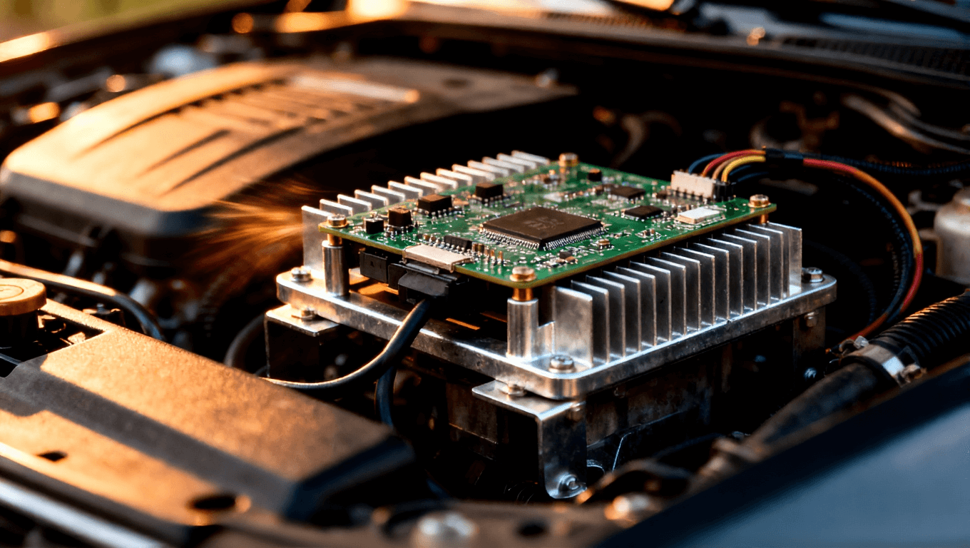 車載電子模塊在發(fā)動機艙附近安裝的實際應用場景示意圖