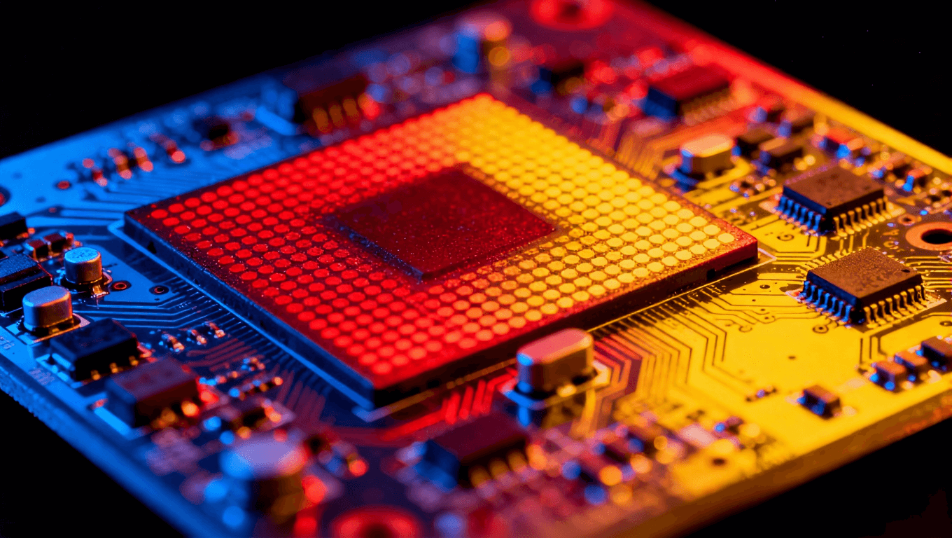 回流焊過(guò)程中PCB板三維熱分布可視化圖像，表現(xiàn)不同元件的熱響應(yīng)差異