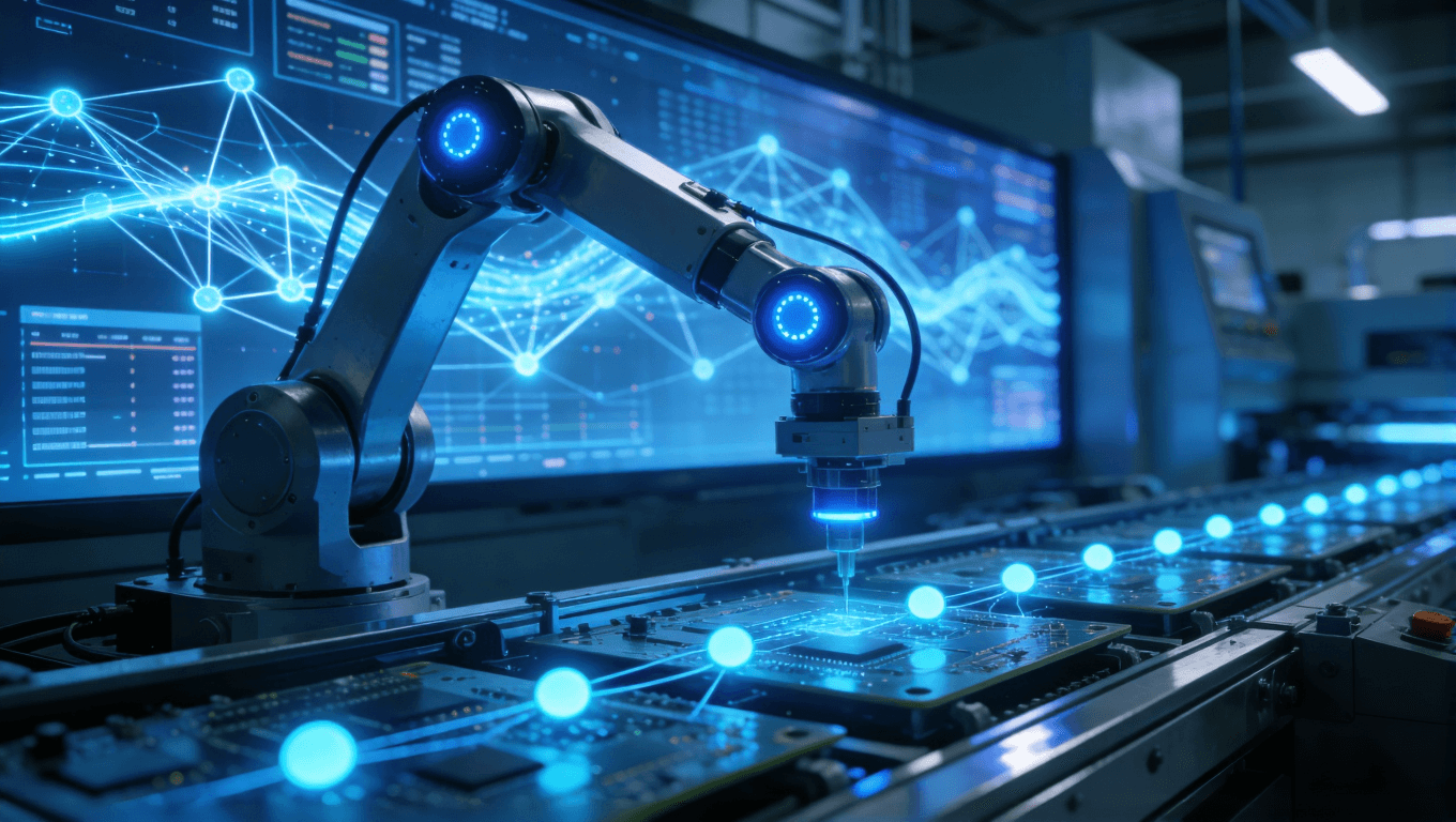 基于AI機器學習算法的智能PCB制造閉環(huán)控制系統(tǒng)概念圖