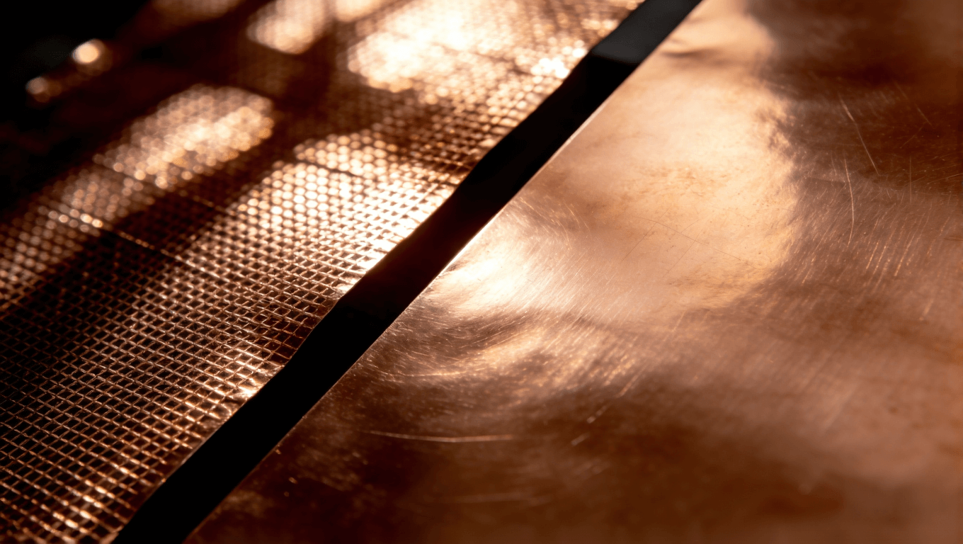 軟硬結(jié)合板參考層對比：網(wǎng)格銅與實心銅材質(zhì)細(xì)節(jié)，展示阻抗控制中的結(jié)構(gòu)選擇